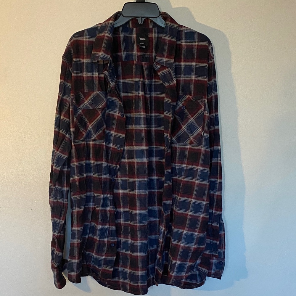 Vans Men's Plaid Shirt Jacket in Navy, Burgundy & White